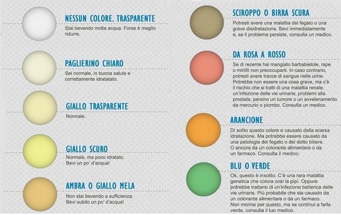 Tabella con il colore delle urine e relativa causa